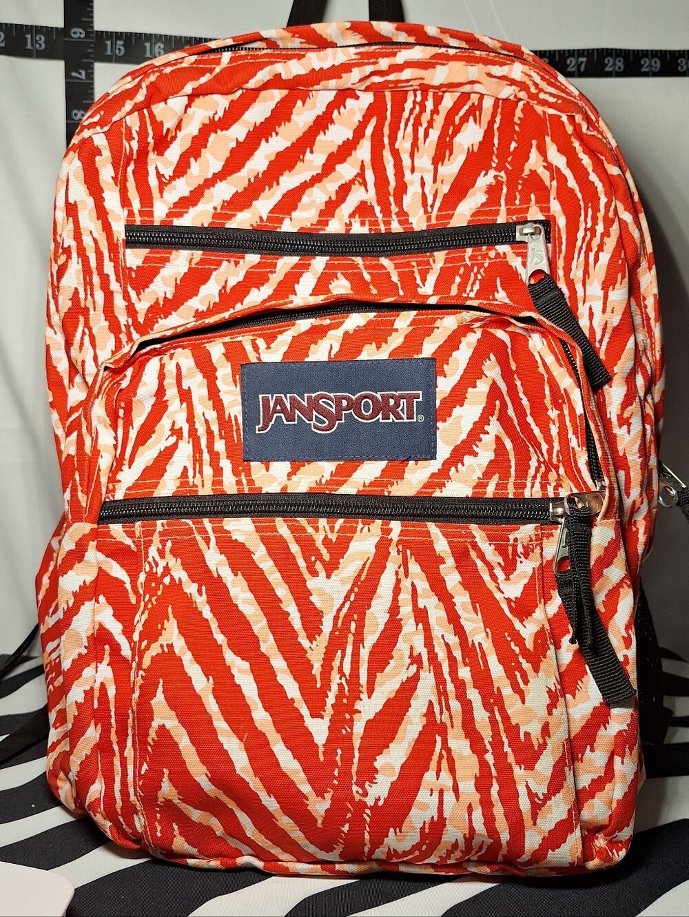 Jansport Backpack, Zebra Stripes, Red & White w/ Black Accents